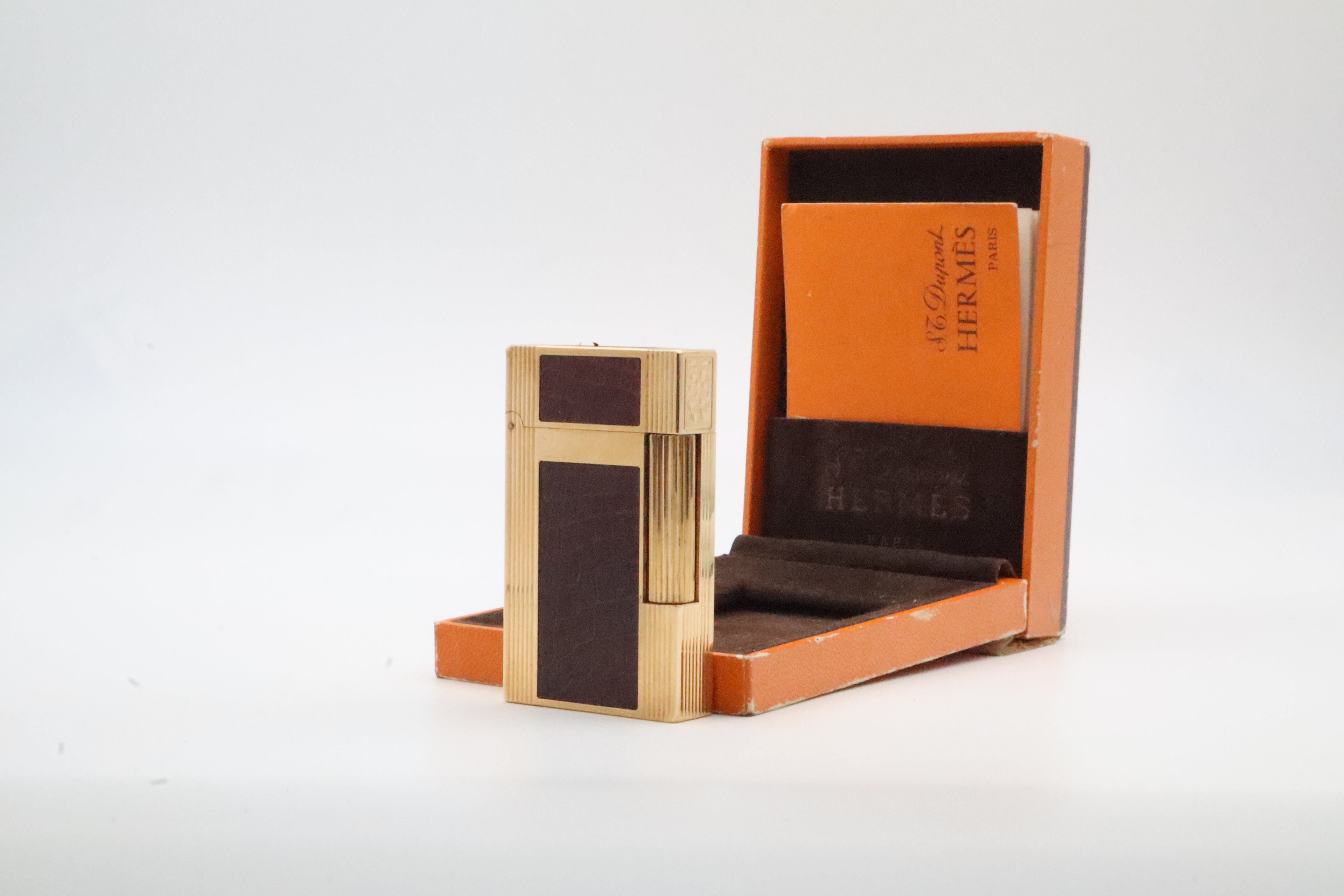 S.T. Dupont Hermes Ligne 2 gold plated crocodile leather lighter