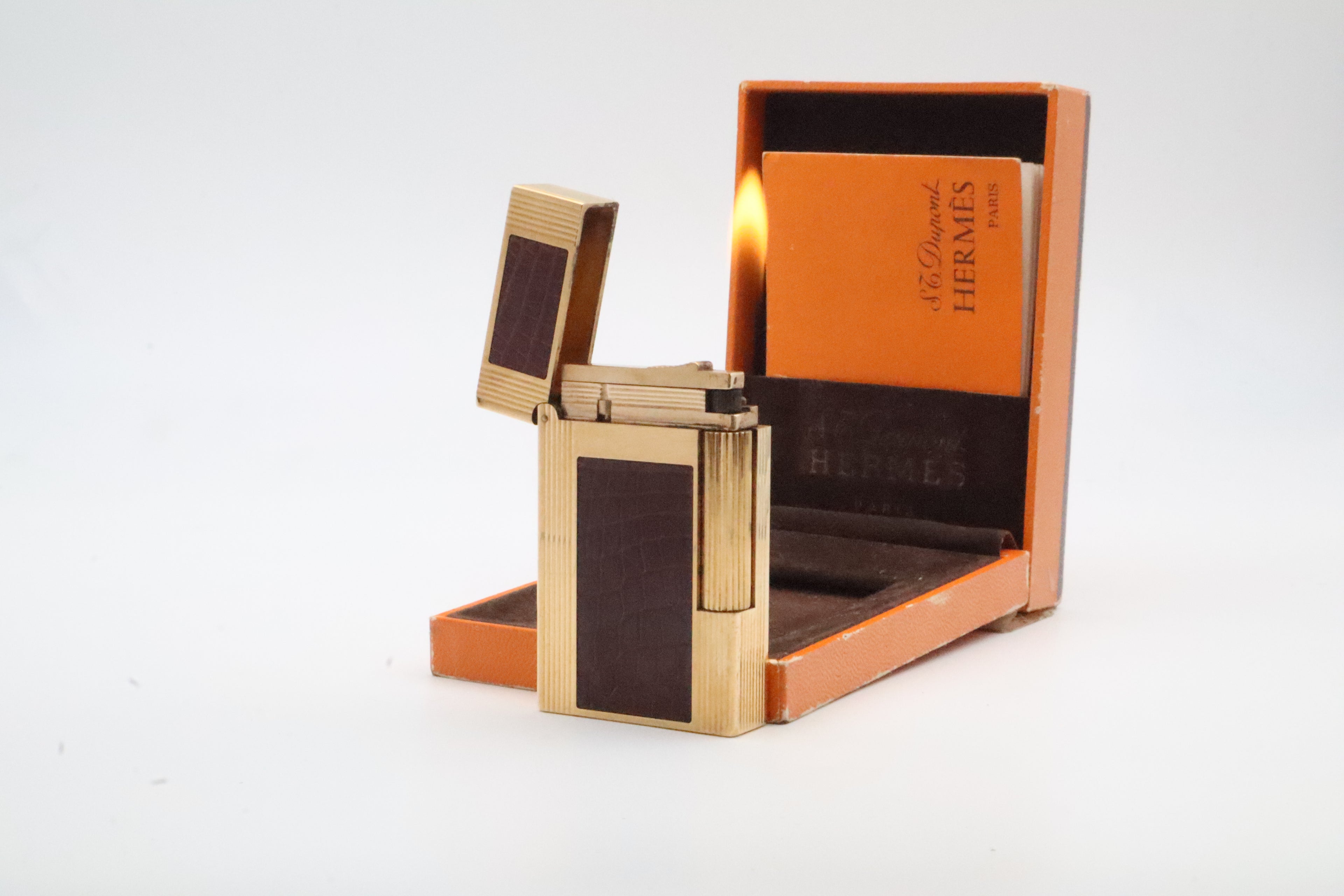 S.T. Dupont Hermes Ligne 2 gold plated crocodile leather lighter
