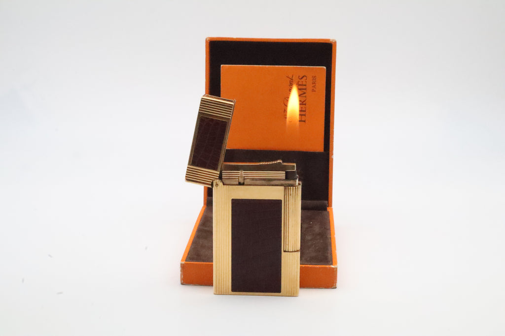 S.T. Dupont Hermes Ligne 2 gold plated crocodile leather lighter