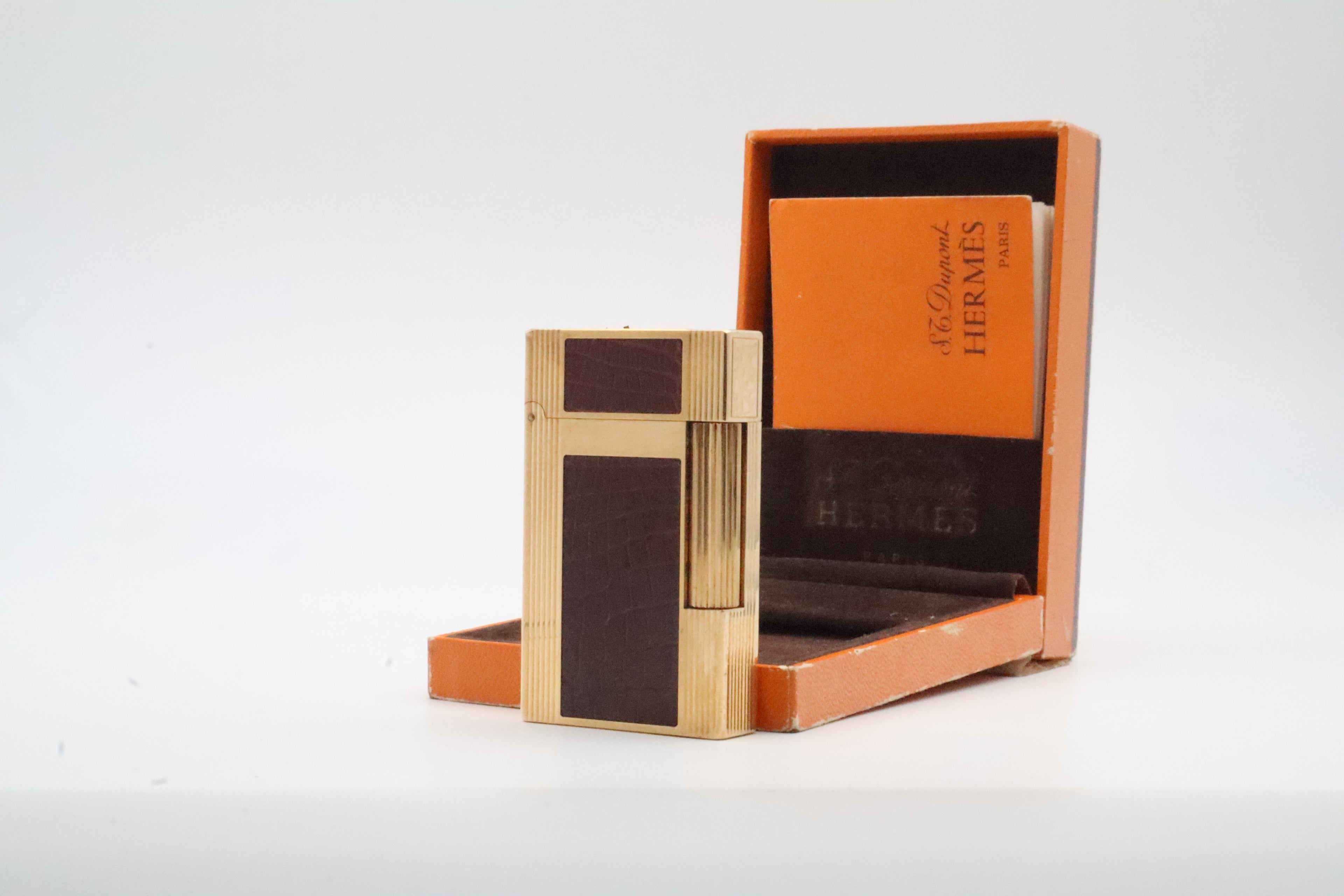 S.T. Dupont Hermes Ligne 2 gold plated crocodile leather lighter
