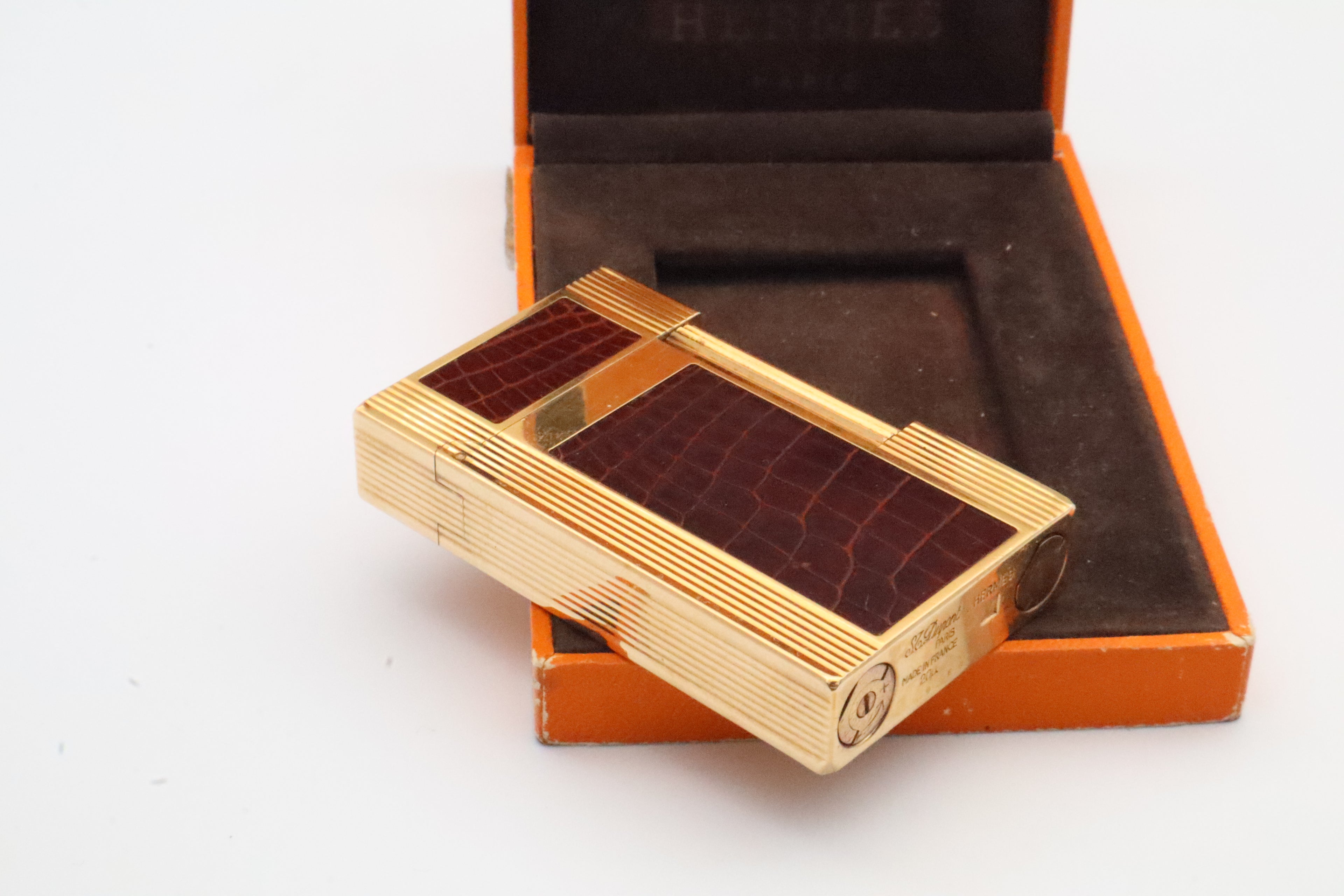 S.T. Dupont Hermes Ligne 2 gold plated crocodile leather lighter