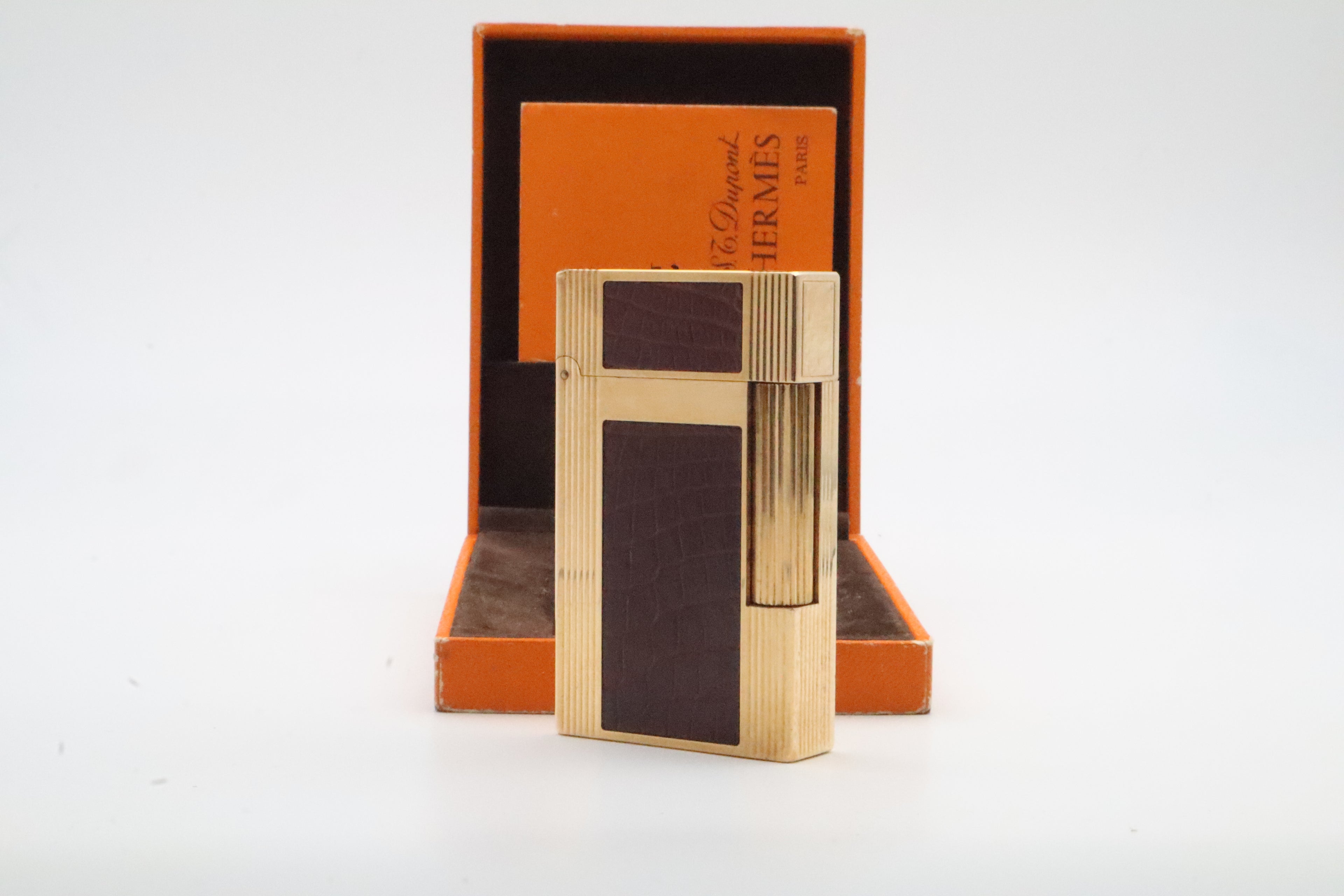 S.T. Dupont Hermes Ligne 2 gold plated crocodile leather lighter