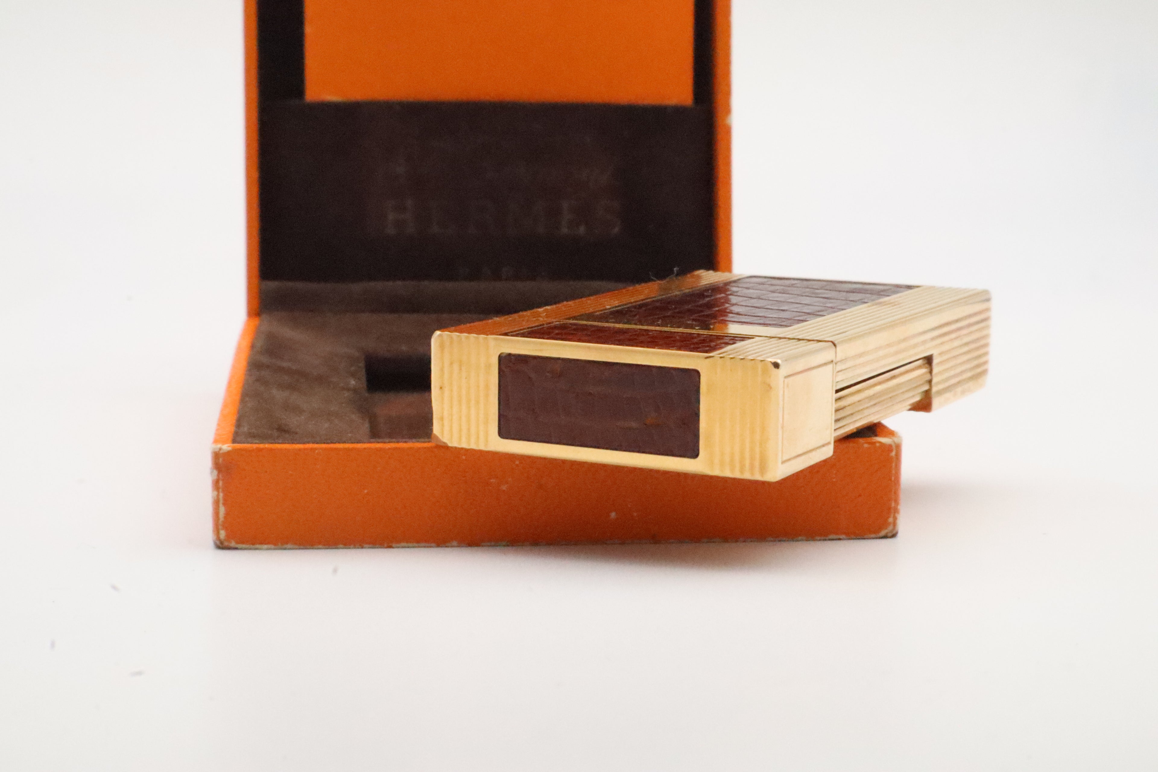 S.T. Dupont Hermes Ligne 2 gold plated crocodile leather lighter