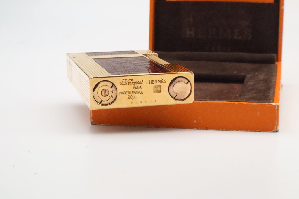 S.T. Dupont Hermes Ligne 2 gold plated crocodile leather lighter