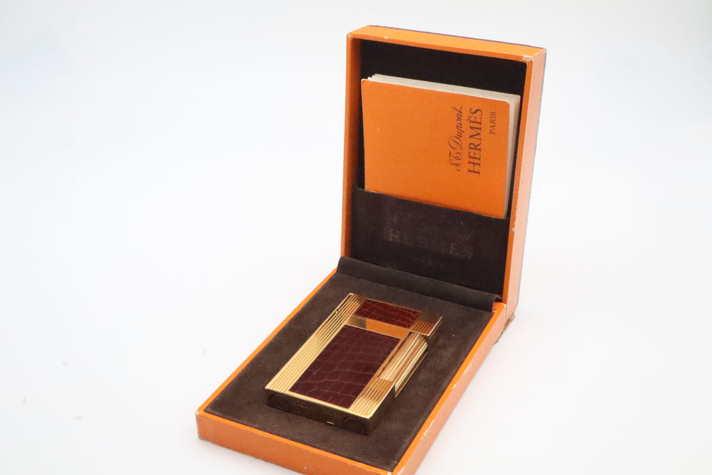 S.T. Dupont Hermes Ligne 2 gold plated crocodile leather lighter