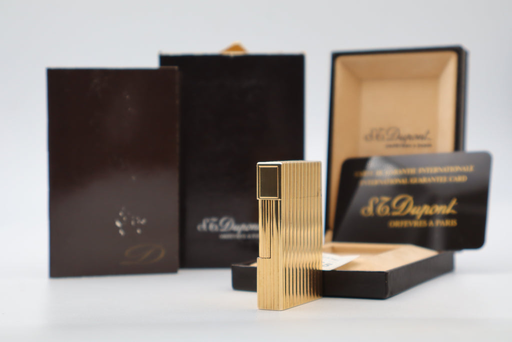 S.T. Dupont Ligne 2 gold vertical stripes NEW OLD STOCK lighter small model