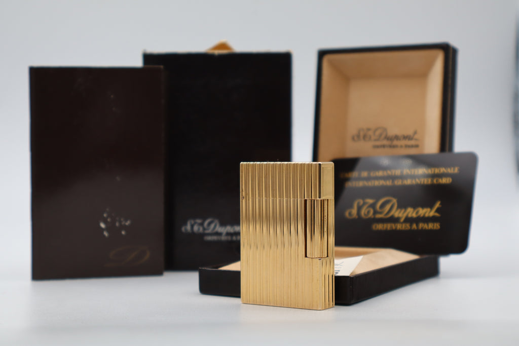 S.T. Dupont Ligne 2 gold vertical stripes NEW OLD STOCK lighter small model
