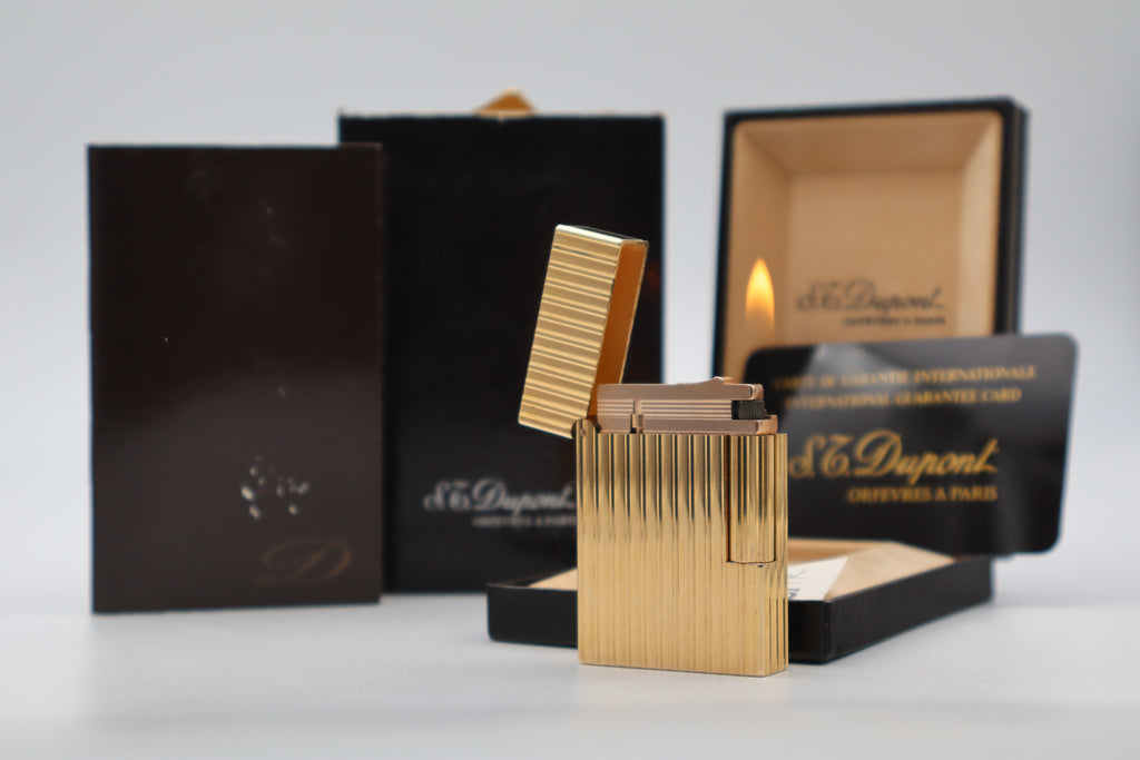 S.T. Dupont Ligne 2 gold vertical stripes NEW OLD STOCK lighter small model