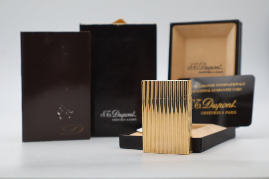 S.T. Dupont Ligne 2 gold vertical stripes NEW OLD STOCK lighter small model