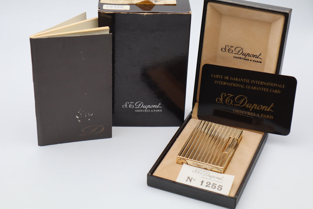 S.T. Dupont Ligne 2 gold vertical stripes NEW OLD STOCK lighter small model