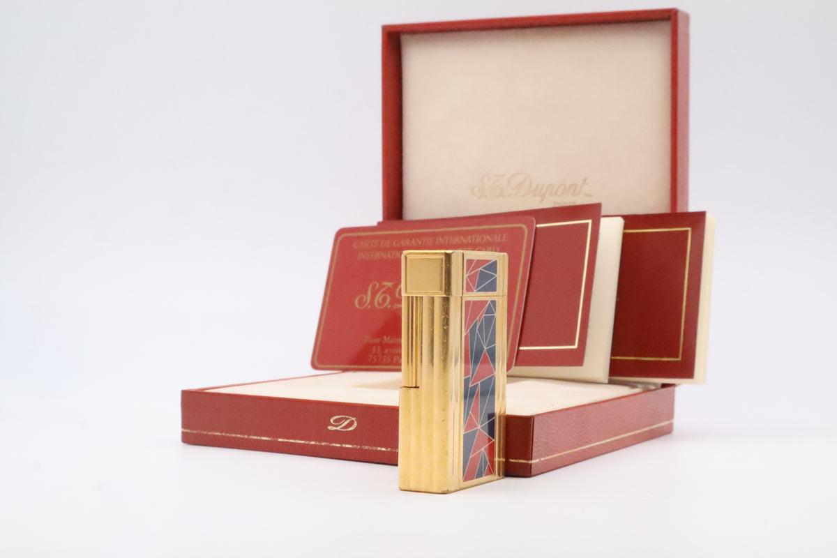 S.T. Dupont Ligne 1 Chinese lacquer mosaic French Revolution limited edition lighter in red and blue, with original box