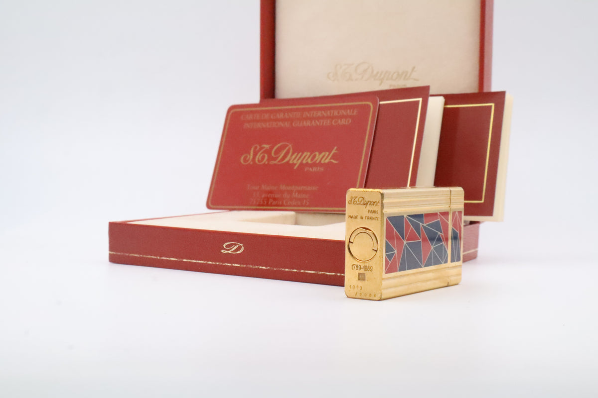S.T. Dupont Ligne 1 Chinese lacquer mosaic French Revolution limited edition lighter in red and blue, with original box