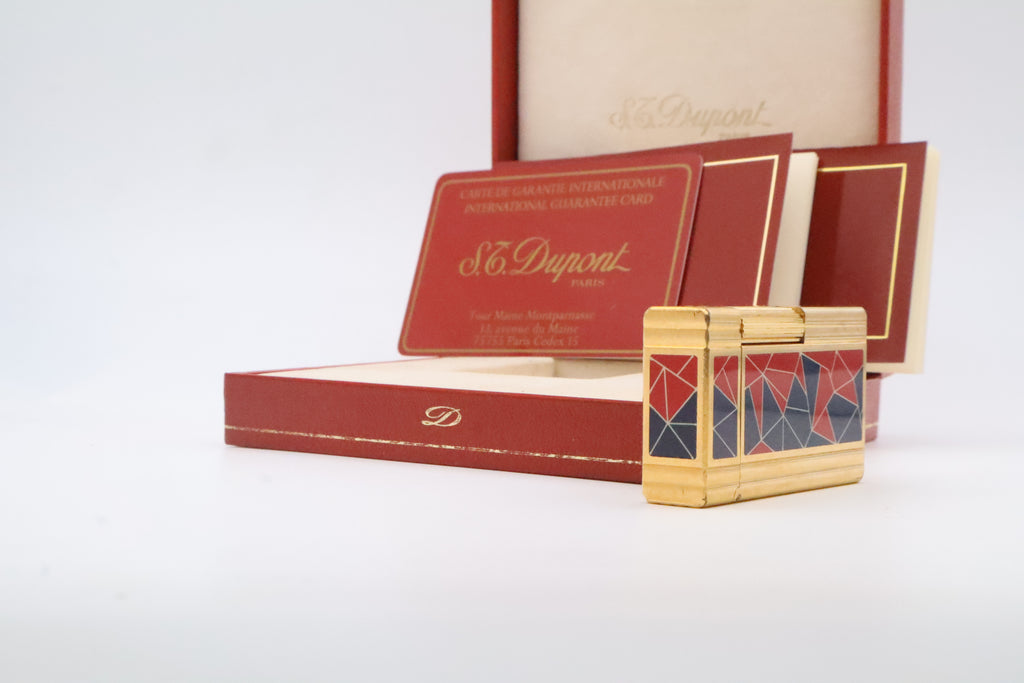 S.T. Dupont Ligne 1 Chinese lacquer mosaic French Revolution limited edition lighter in red and blue, with original box