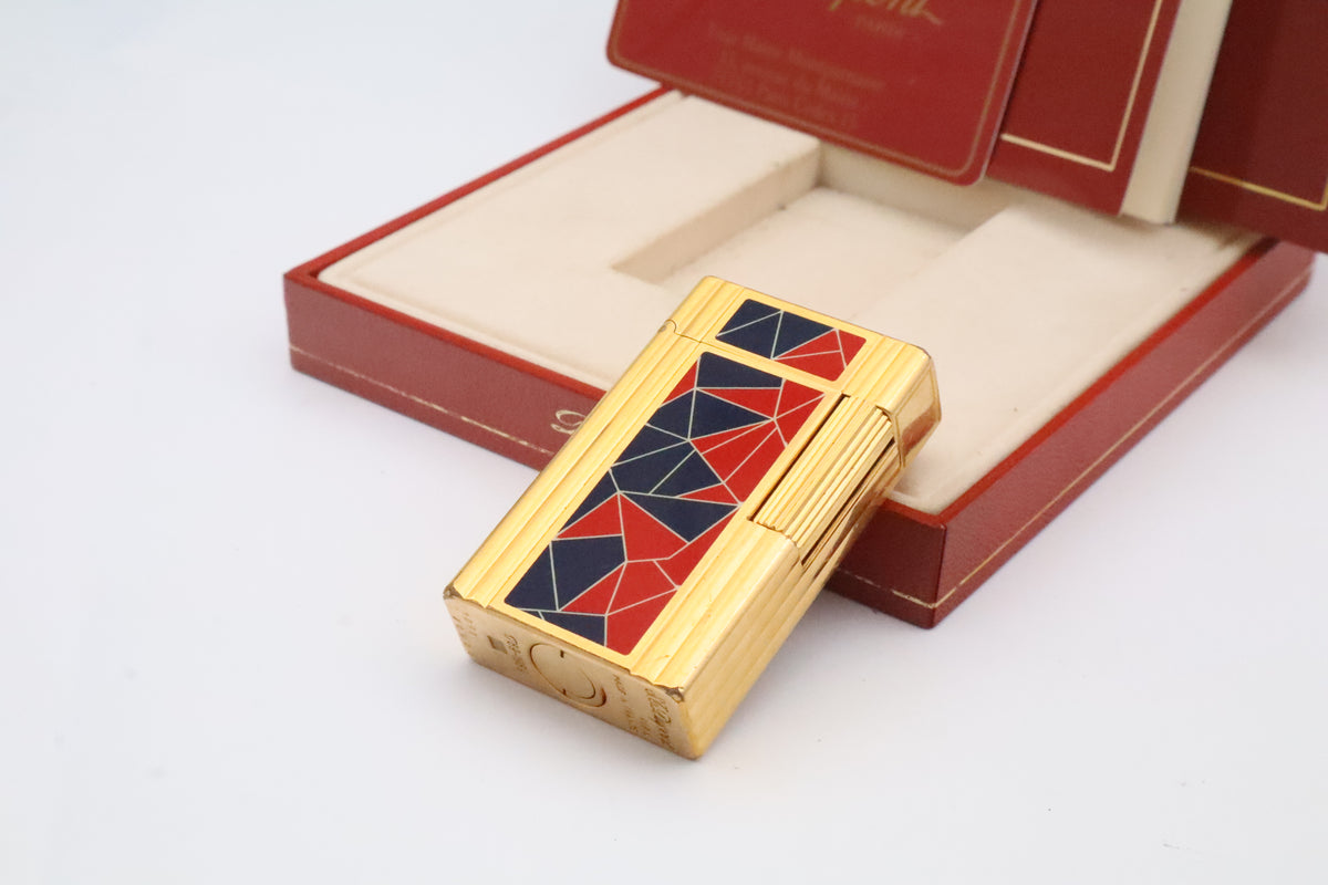 S.T. Dupont Ligne 1 Chinese lacquer mosaic French Revolution limited edition lighter in red and blue, with original box