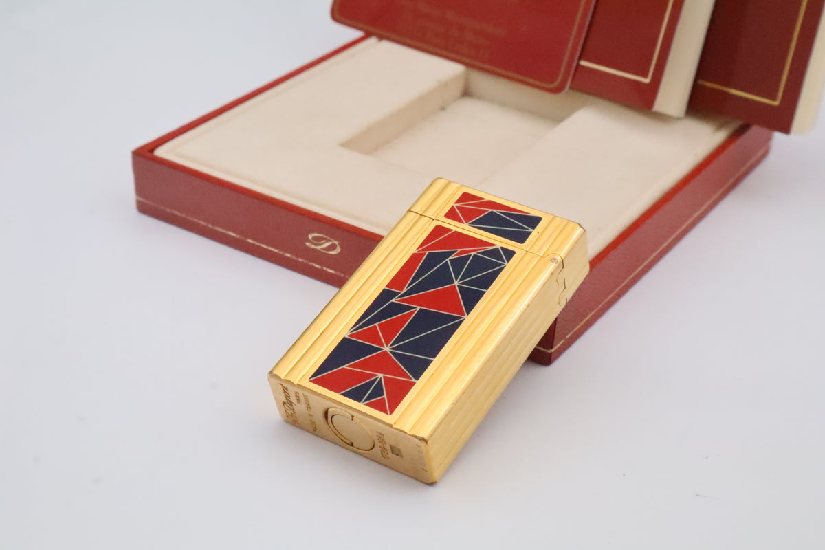 S.T. Dupont Ligne 1 Chinese lacquer mosaic French Revolution limited edition lighter in red and blue, with original box