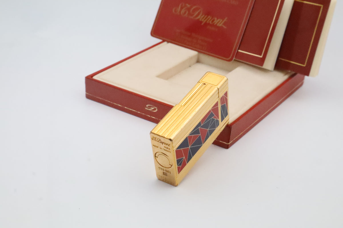 S.T. Dupont Ligne 1 Chinese lacquer mosaic French Revolution limited edition lighter in red and blue, with original box