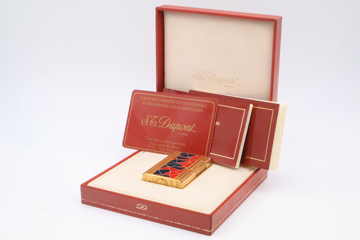 S.T. Dupont Ligne 1 Chinese lacquer mosaic French Revolution limited edition lighter in red and blue, with original box