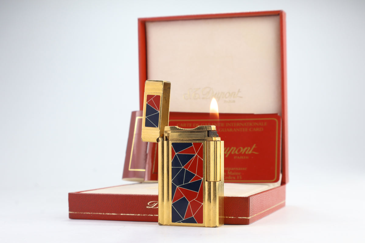 S.T. Dupont Ligne 1 Chinese lacquer mosaic French Revolution limited edition lighter in red and blue, with original box