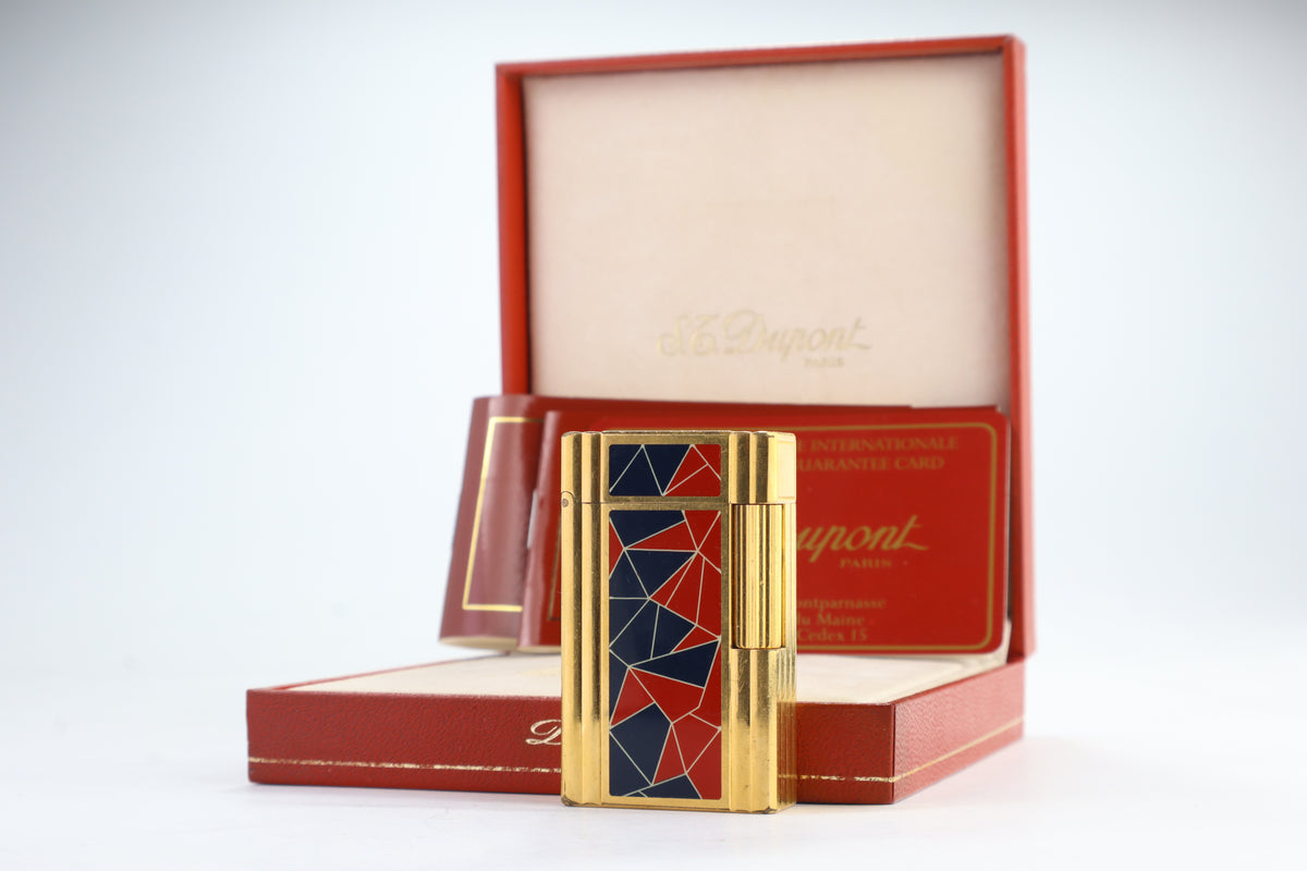S.T. Dupont Ligne 1 Chinese lacquer mosaic French Revolution limited edition lighter in red and blue, with original box