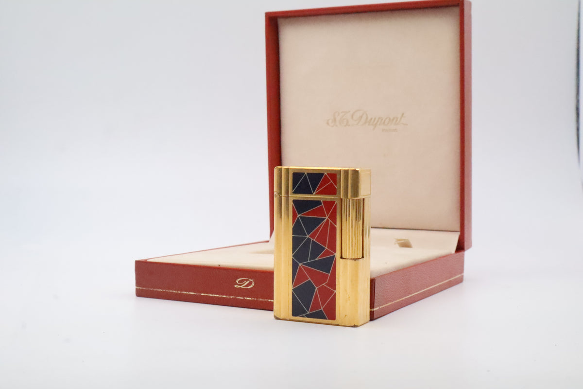 S.T. Dupont Ligne 1 Chinese lacquer mosaic French Revolution limited edition lighter in red and blue, with original box