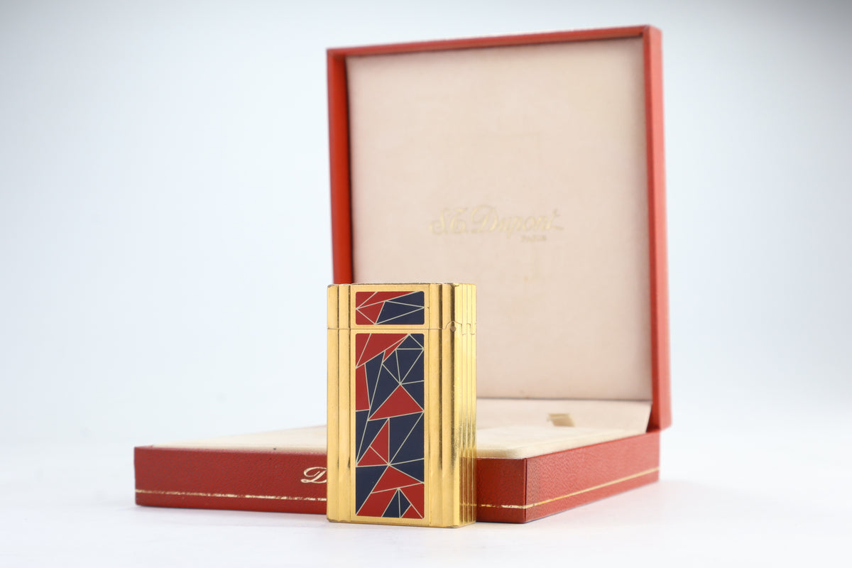 S.T. Dupont Ligne 1 Chinese lacquer mosaic French Revolution limited edition lighter in red and blue, with original box