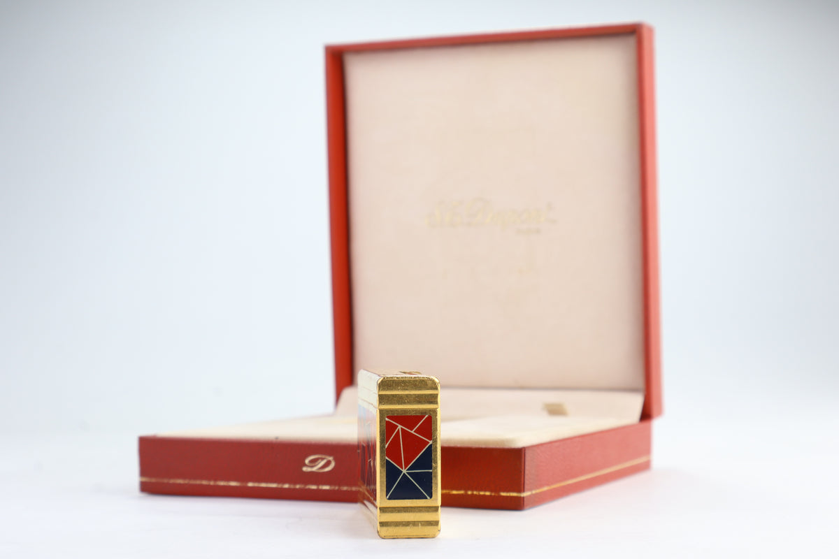 S.T. Dupont Ligne 1 Chinese lacquer mosaic French Revolution limited edition lighter in red and blue, with original box
