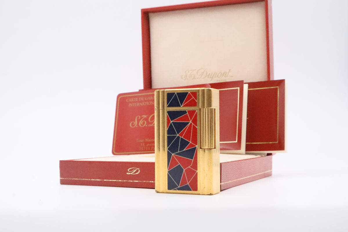 S.T. Dupont Ligne 1 Chinese lacquer mosaic French Revolution limited edition lighter in red and blue, with original box
