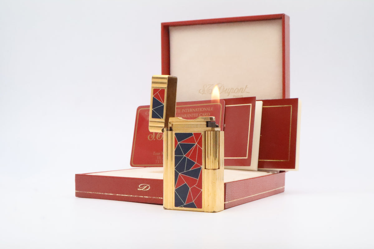 S.T. Dupont Ligne 1 Chinese lacquer mosaic French Revolution limited edition lighter in red and blue, with original box