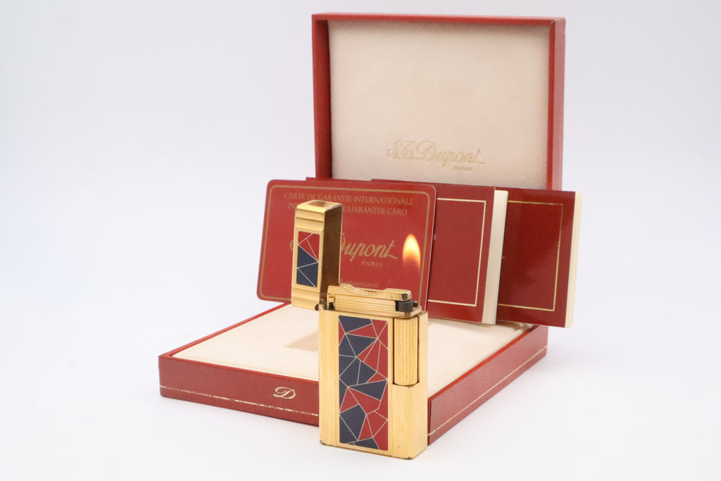 S.T. Dupont Ligne 1 Chinese lacquer mosaic French Revolution limited edition lighter in red and blue, with original box