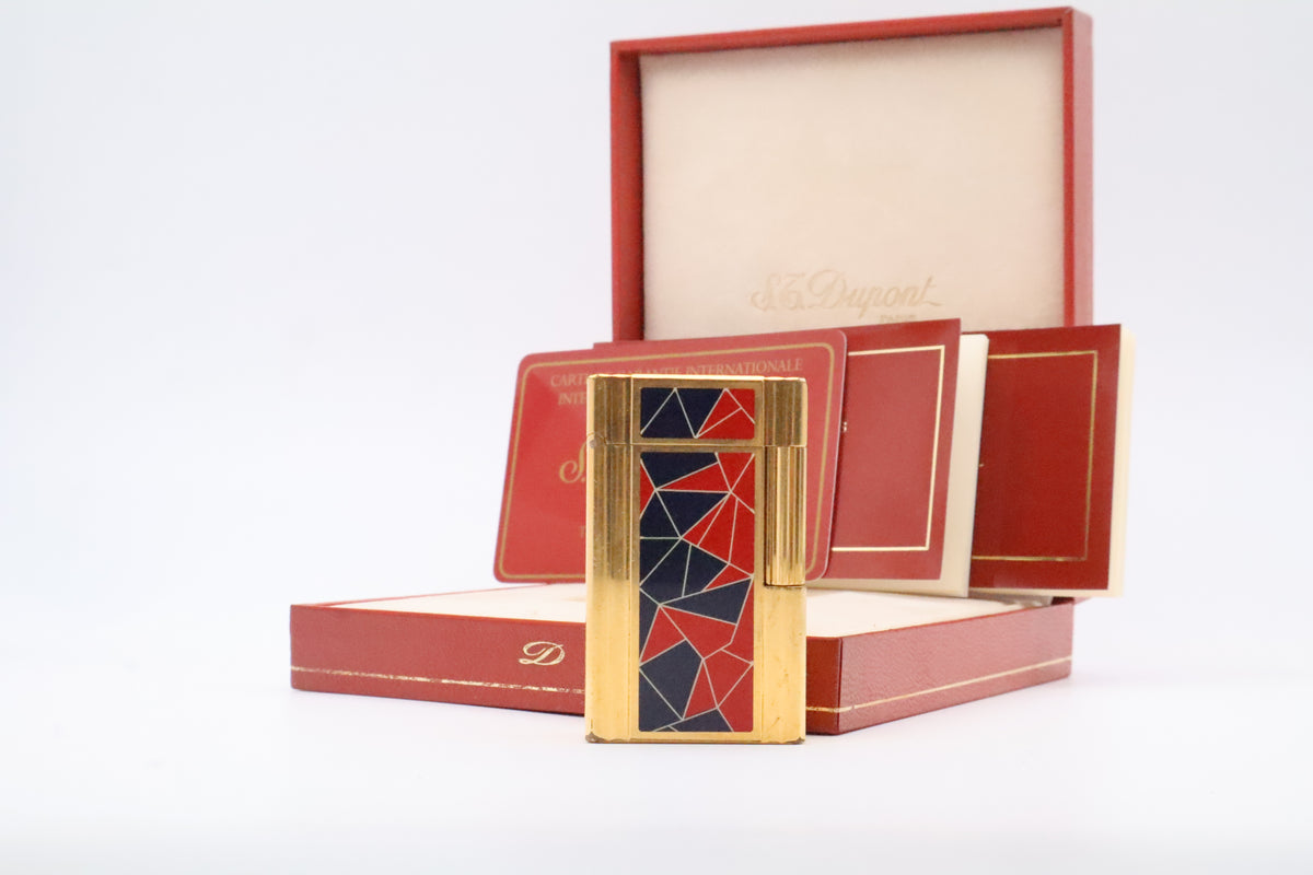 S.T. Dupont Ligne 1 Chinese lacquer mosaic French Revolution limited edition lighter in red and blue, with original box