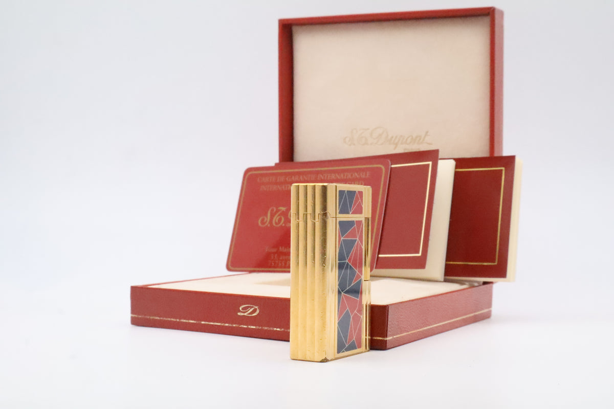 S.T. Dupont Ligne 1 Chinese lacquer mosaic French Revolution limited edition lighter in red and blue, with original box