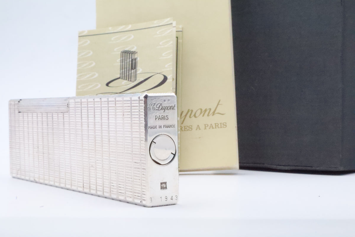S.T. Dupont Ligne 1 silver table lighter with Prince of Wales pattern, with original box and papers