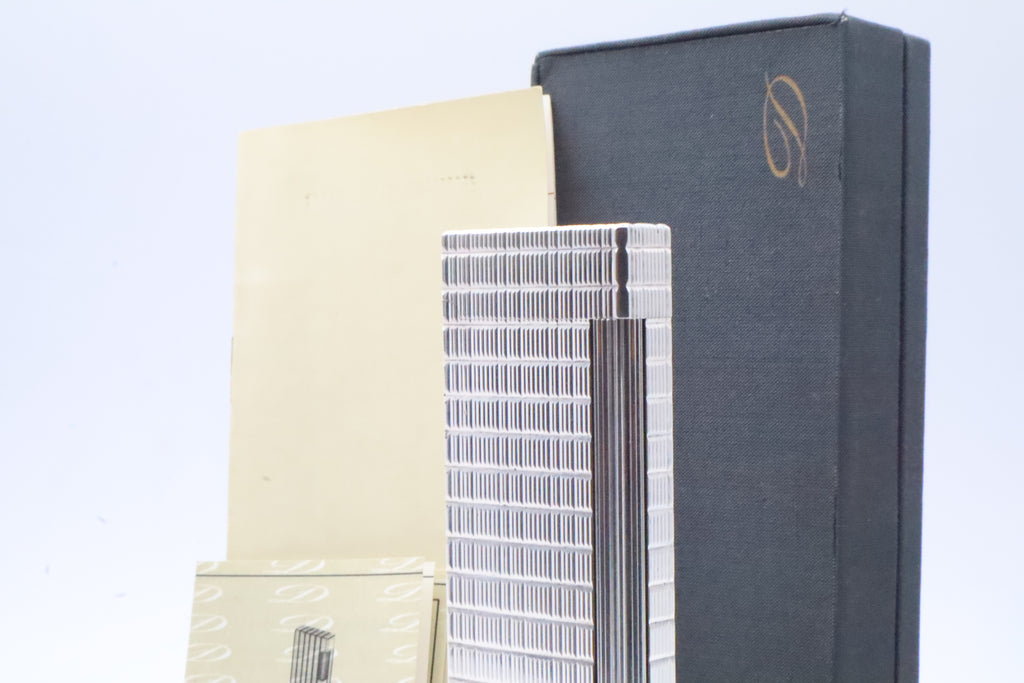 S.T. Dupont Ligne 1 silver table lighter with Prince of Wales pattern, with original box and papers