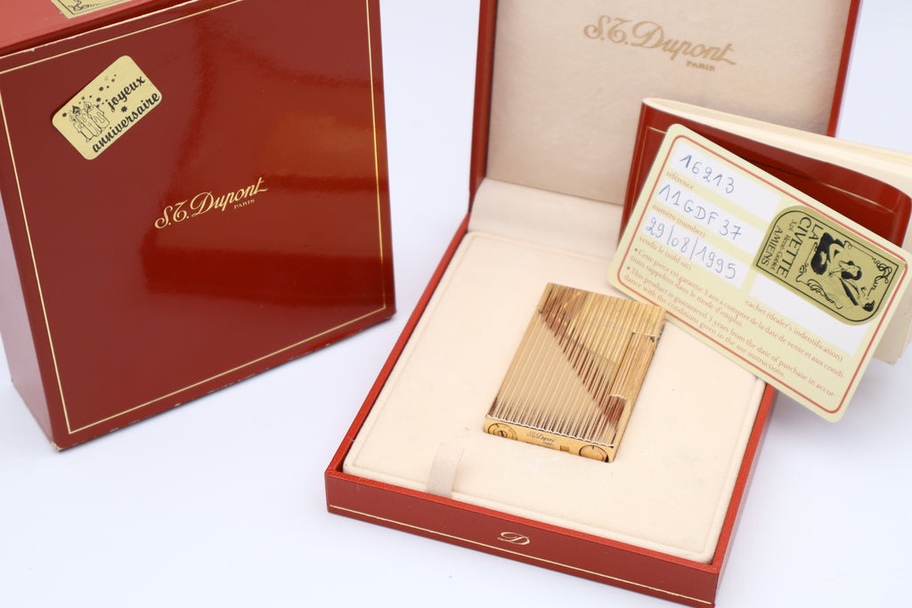 S.T. Dupont Ligne 2 Gold vertical stripes with box