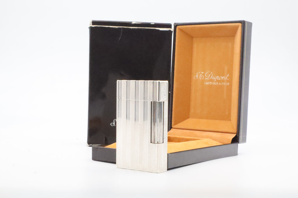 S.T. Dupont Ligne 2 silver vertical stripes lighter in new old stock condition