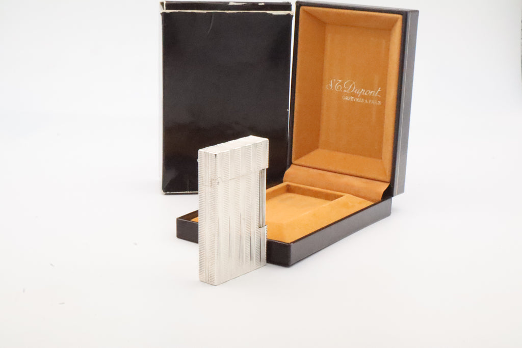 S.T. Dupont Ligne 2 silver vertical stripes lighter in new old stock condition