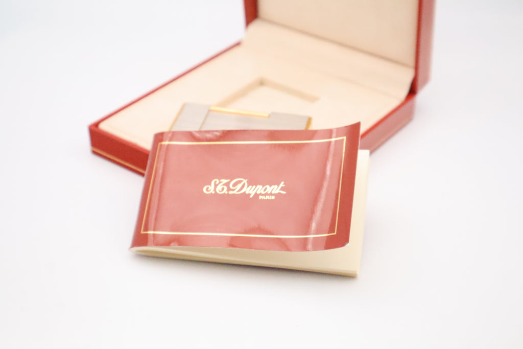 Vintage 1990s S.T. Dupont Ligne 2 Grand Modele brushed silver lighter with box