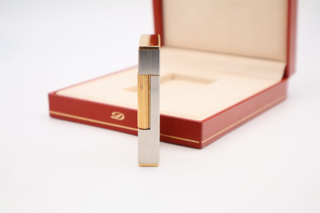 Vintage 1990s S.T. Dupont Ligne 2 Grand Modele brushed silver lighter with box