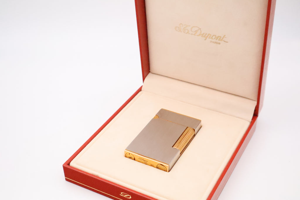 Vintage 1990s S.T. Dupont Ligne 2 Grand Modele brushed silver lighter with box