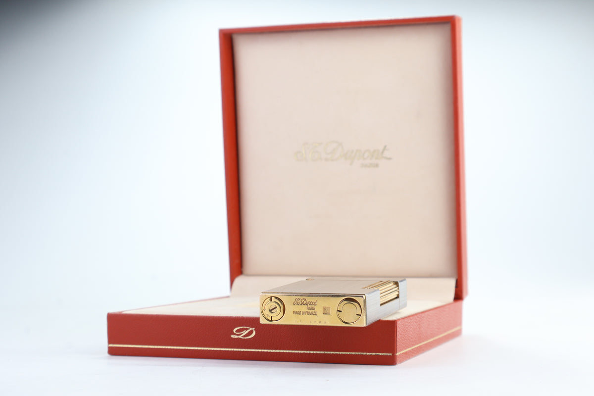 Vintage 1990s S.T. Dupont Ligne 2 Grand Modele brushed silver lighter with box