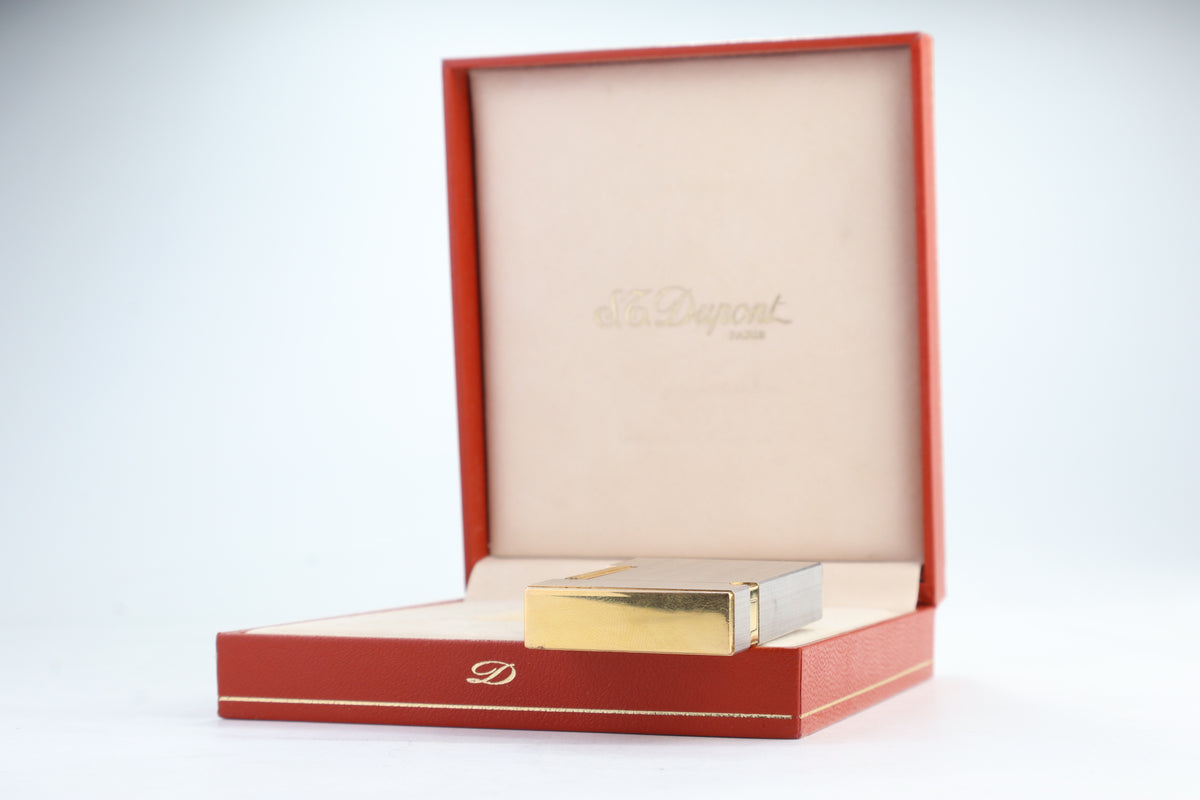 Vintage 1990s S.T. Dupont Ligne 2 Grand Modele brushed silver lighter with box
