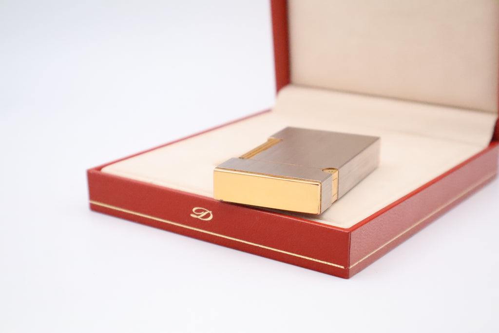 Vintage 1990s S.T. Dupont Ligne 2 Grand Modele brushed silver lighter with box