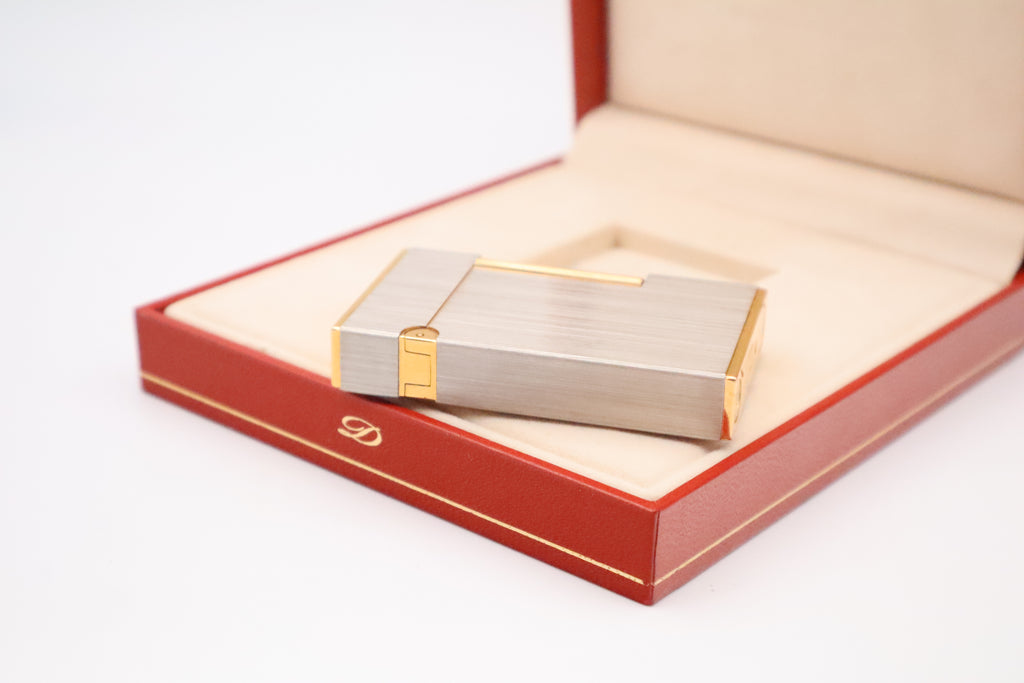 Vintage 1990s S.T. Dupont Ligne 2 Grand Modele brushed silver lighter with box
