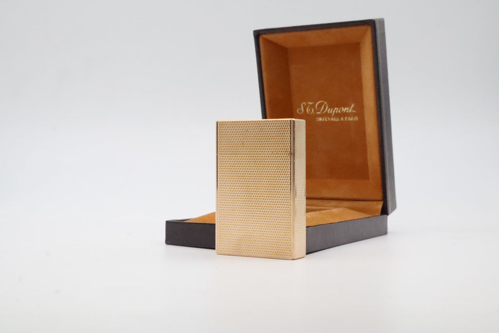 S.T. Dupont Ligne 2 Petit Modele small gold lighter with barleycorn pattern and original box