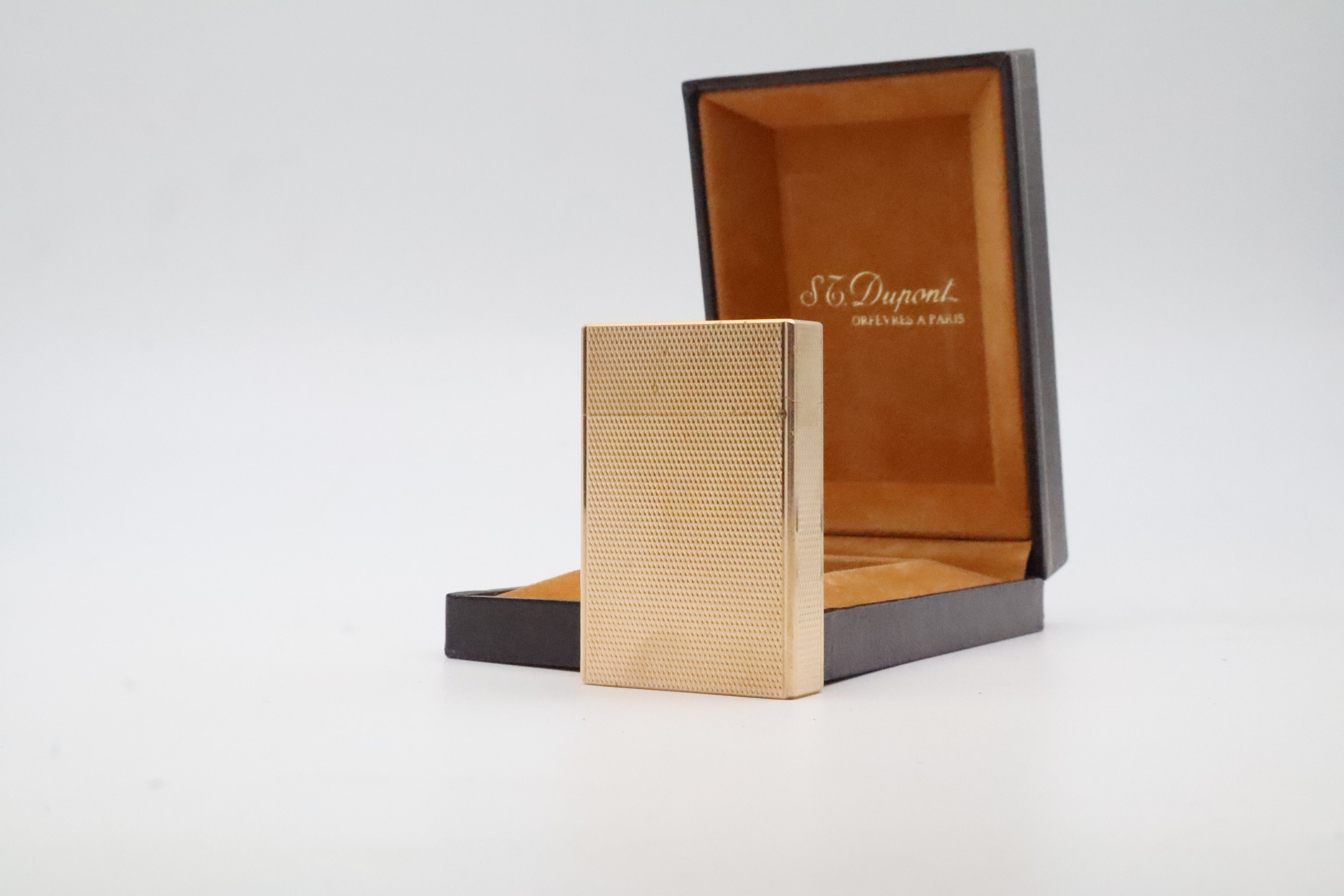 S.T. Dupont Ligne 2 Petit Modele small gold lighter with barleycorn pattern and original box