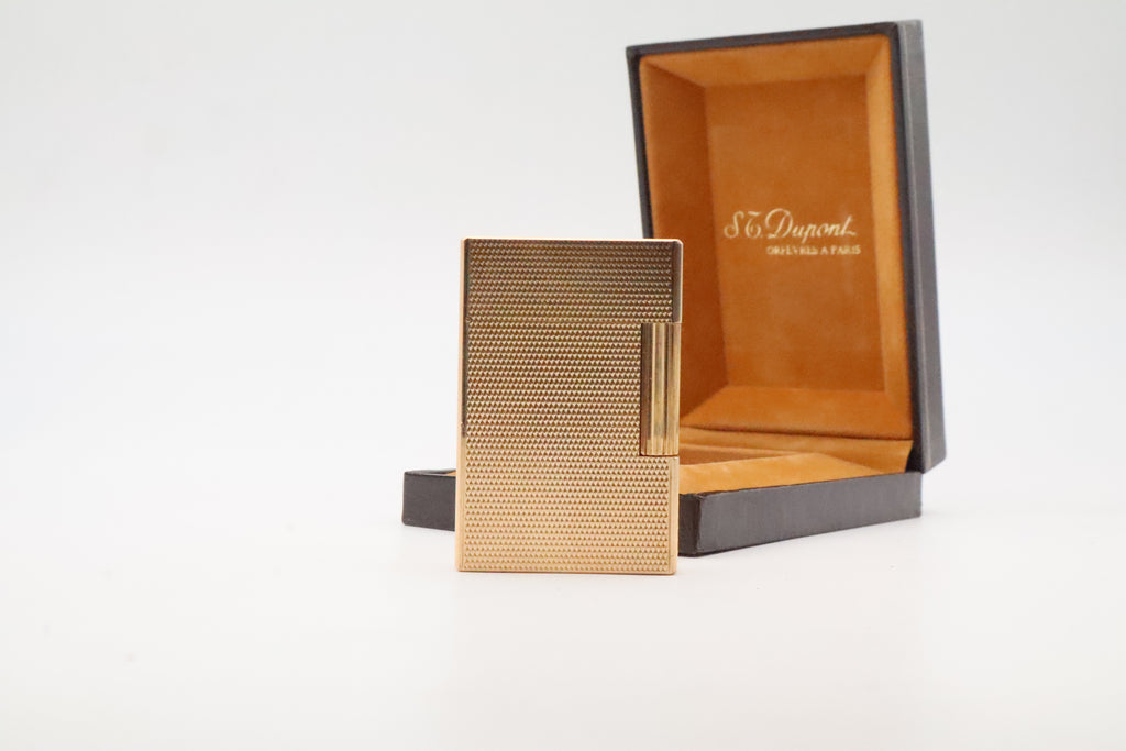 S.T. Dupont Ligne 2 Petit Modele small gold lighter with barleycorn pattern and original box