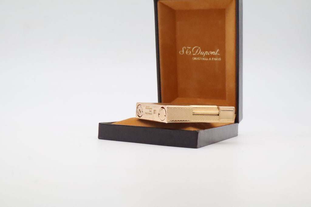 S.T. Dupont Ligne 2 Petit Modele small gold lighter with barleycorn pattern and original box