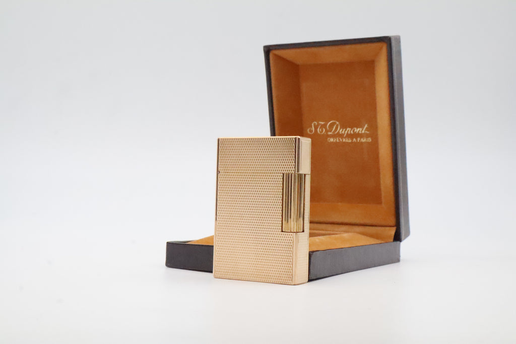 S.T. Dupont Ligne 2 Petit Modele small gold lighter with barleycorn pattern and original box