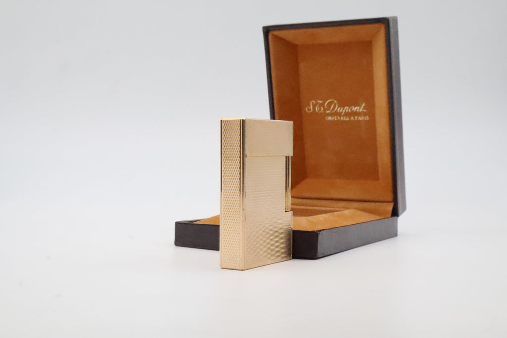 S.T. Dupont Ligne 2 Petit Modele small gold lighter with barleycorn pattern and original box