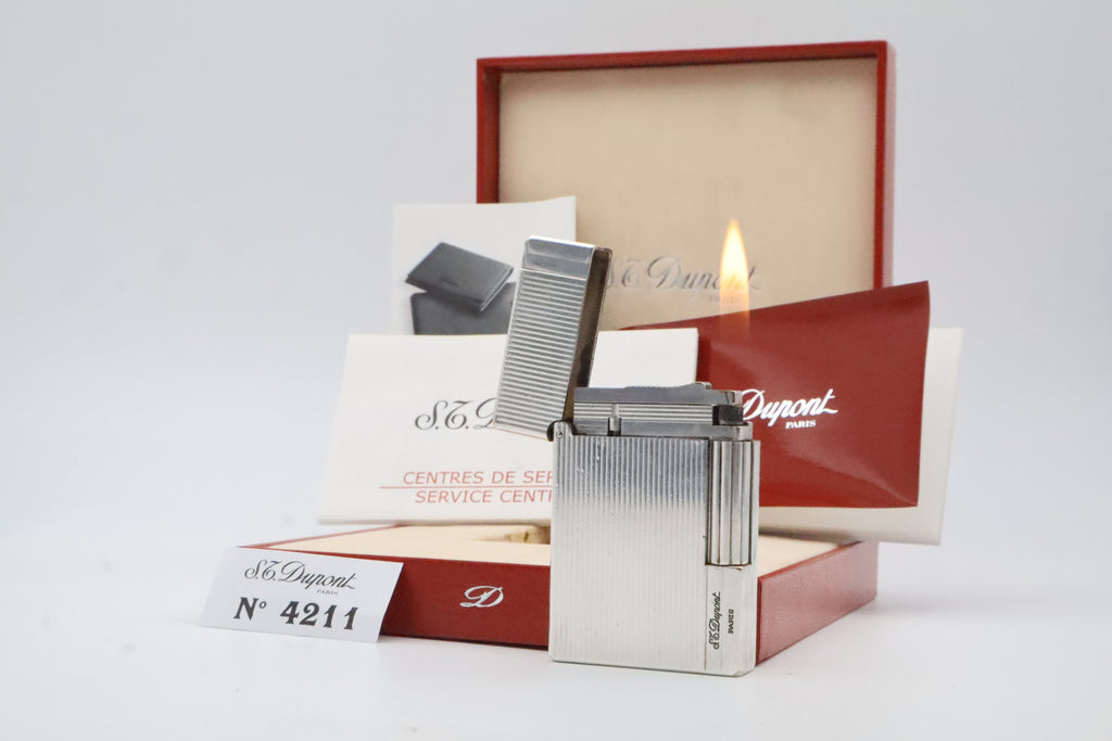 S.T. Dupont Gatsby silver-plated vertical stripes lighter with original box and papers